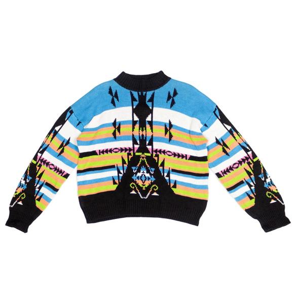 Generra Americana Sweaters - Vintage Aztec Sweater 90s Neon Heavy Black Navajo